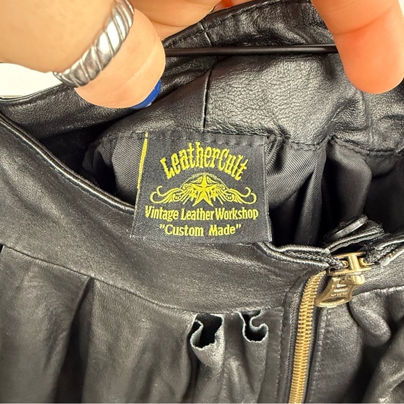 LeatherCult Vintage Leather Black Pleated A-Line Skirt w/ Gold YKK Zipper - M/L - Picture 4 of 8